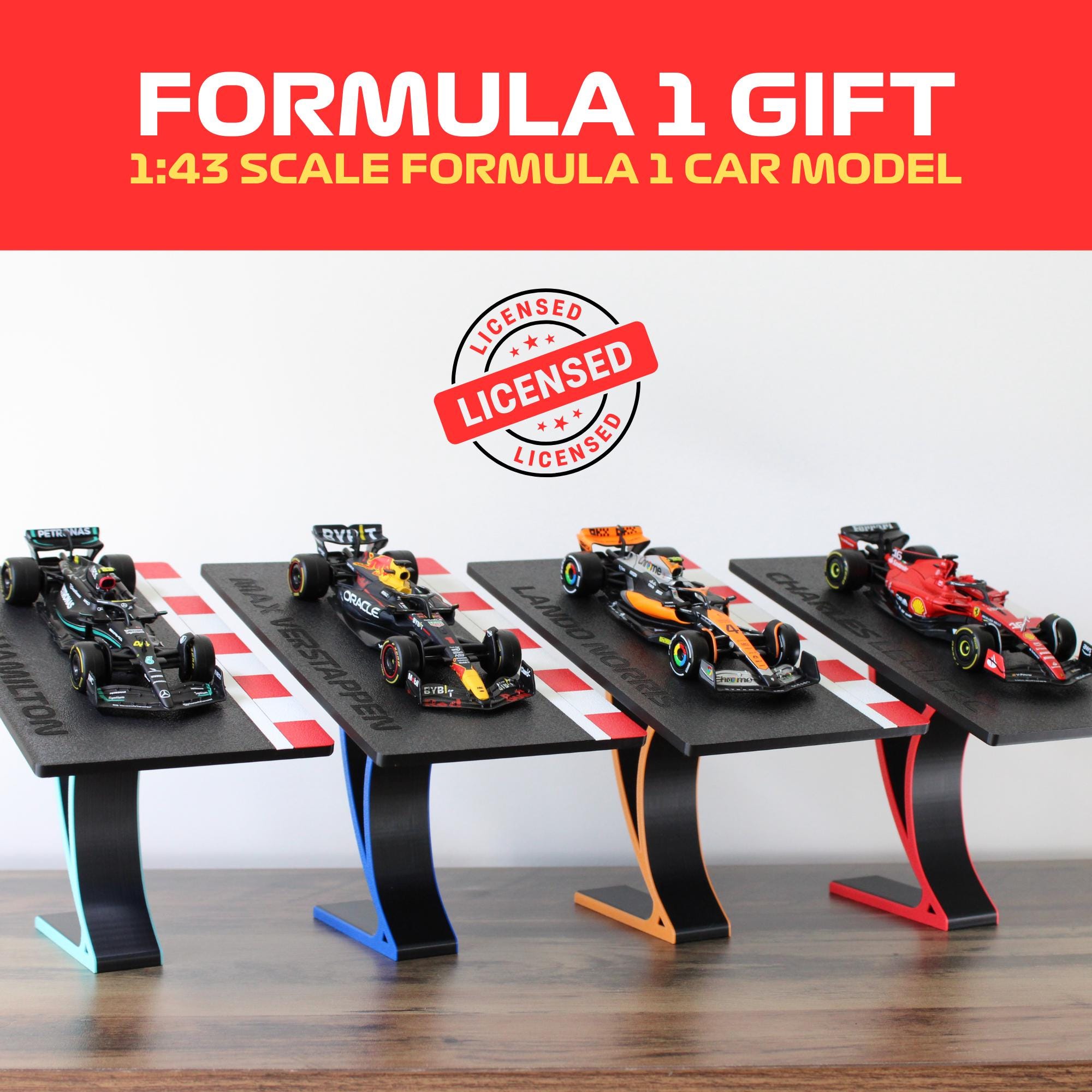 F1 Gift, Formula 1 1:43 Diecast Model Car on Elegant Track Display