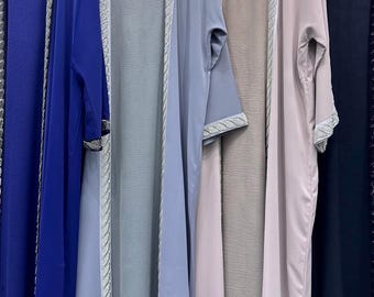 BLUE SIZE 60 ONLY! Luxury Beaded Dubai Abaya Set, Kaftan Sttle Abaya, Under Dress with Scarf & Belt