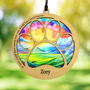 Pet Memorial Suncatcher, Paw Design personalized with name and date