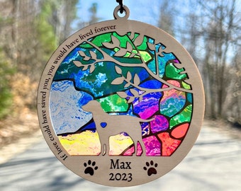 Dog Memorial Gift, Suncatcher, Personalized with dog breed, name and date, Available in all breeds