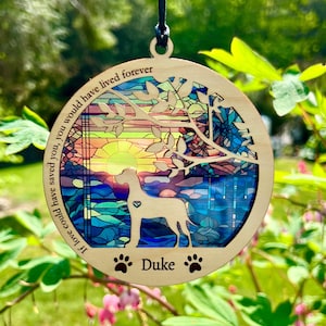 Dog Memorial Suncatcher, Personalized with dog breed, name and date, Available in all breeds, Beach Ocean Sunrise, Pet Memorial Gift