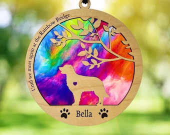 Personalized Dog Memorial Suncatcher: Rainbow Bridge Pet Loss Gift