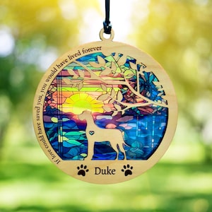 Personalized Dog Memorial Suncatcher: Custom Silhouette, Engraved Pet Loss Gift