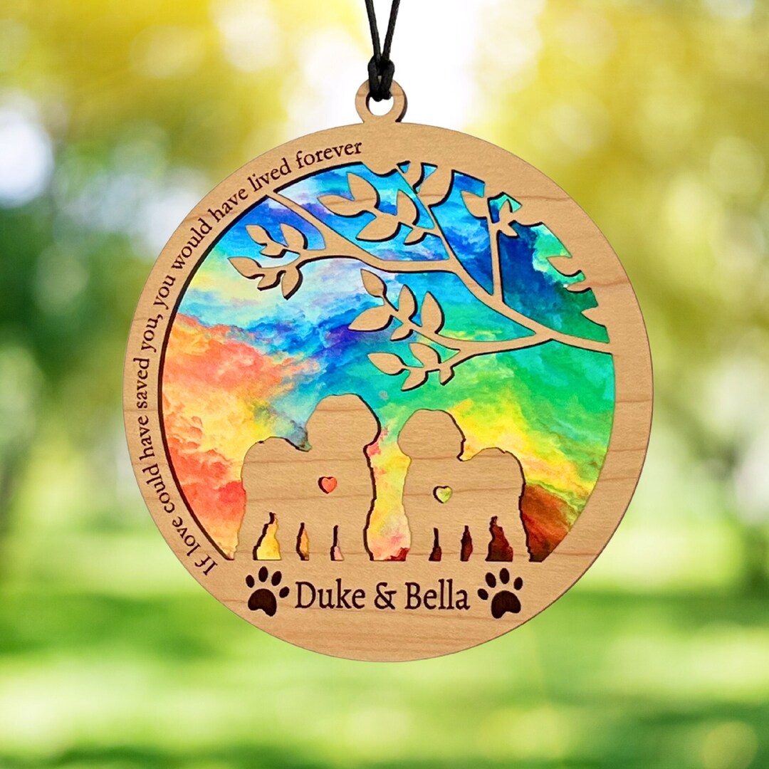 Dog Memorial Suncatcher, Two Dogs, Personalized With Dog Breed