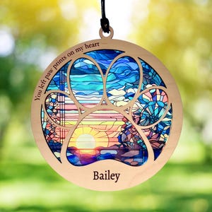 Personalized Paw Print Pet Memorial Suncatcher: Sunrise Design