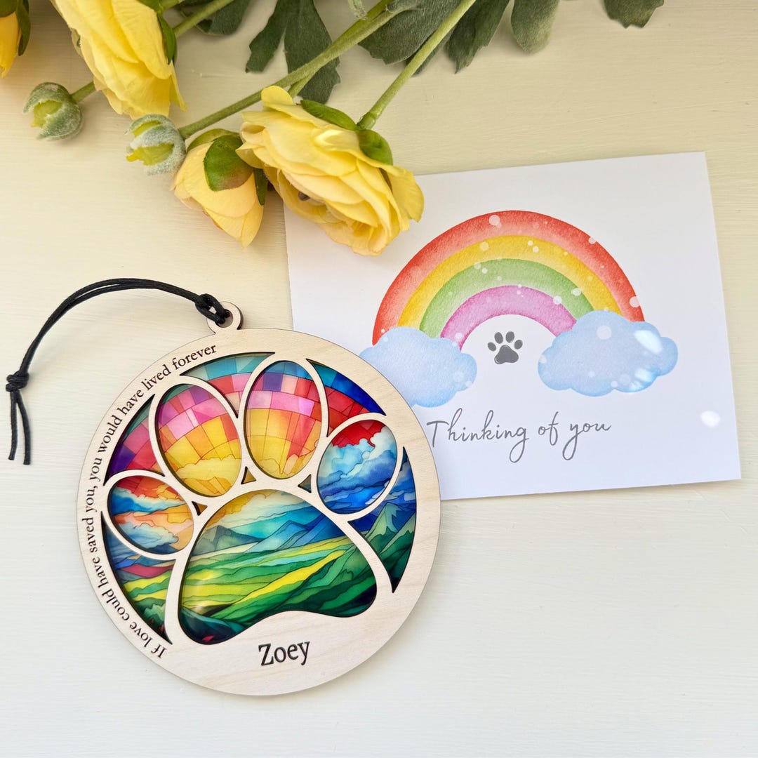 Personalized Pet Memorial Suncatcher – Paw Print Rainbow Bridge Gift - Etsy