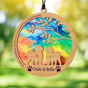 Personalized Two Dog Memorial Suncatcher: Breed Silhouettes, Names & Dates