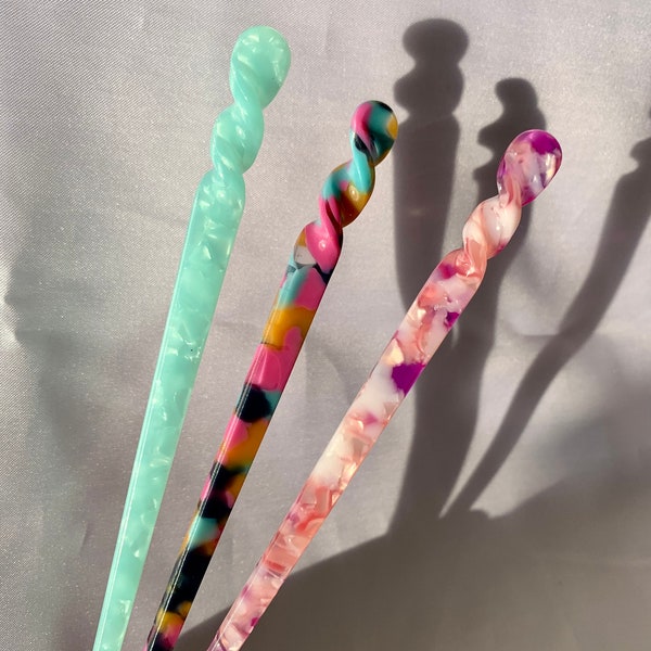 Hair bun sticks from recycled plastic. Biodegradable cute hair accessories