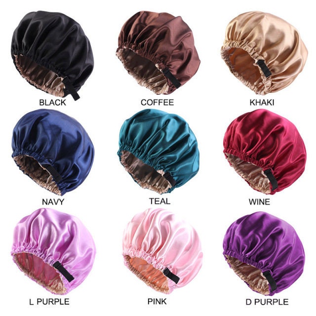 LAYKAY Silky Satin Bonnet Adjustable Sleep Silk Bonnet - Double Layer Satin  Lined Sleeping Cap - Reversible Hair Bonnet