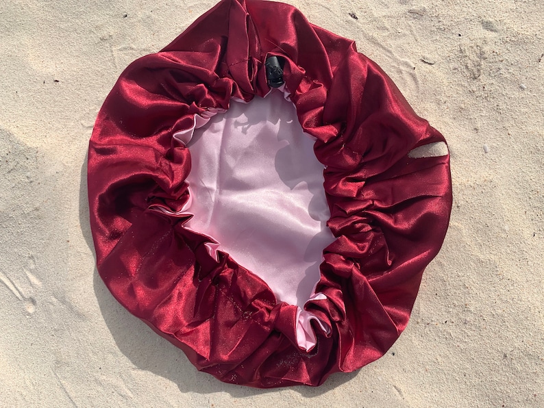 Satin/Silk ADJUSTABLE reversible sleeping bonnet Cute hair accessory Double adjust bonnet silk scarf drawstring silk bonnet sleep cap Red