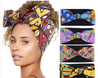 Satin silk lined protective headband. A thick multicoloured bow tie band in african aztec print | Easy style. Ear warmers, protective styles