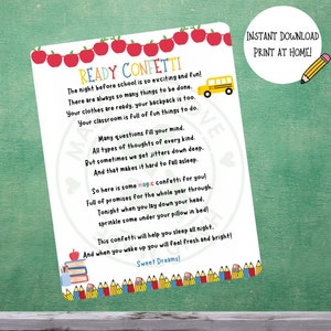 Ready Confetti Back to School, Night Before First Day of School, School Tradition, Kindergarten Gift for Girl, Boy, Child Preschool Present