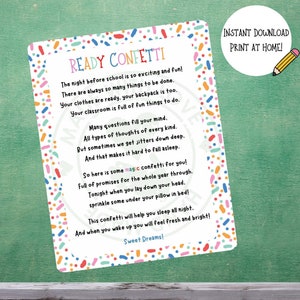 Ready Confetti Back to School, Night Before First Day of School, School Tradition, Kindergarten Gift for Girl, Boy, Child Preschool Present