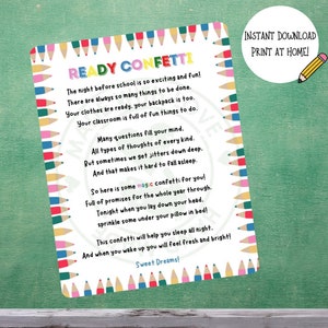 Ready Confetti Back to School, Night Before First Day of School, School Tradition, Kindergarten Gift for Girl, Boy, Child Preschool Present