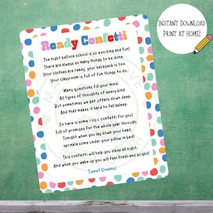 Ready Confetti Back to School, Night Before First Day of School, School Tradition, Kindergarten Gift for Girl, Boy, Child Preschool Present