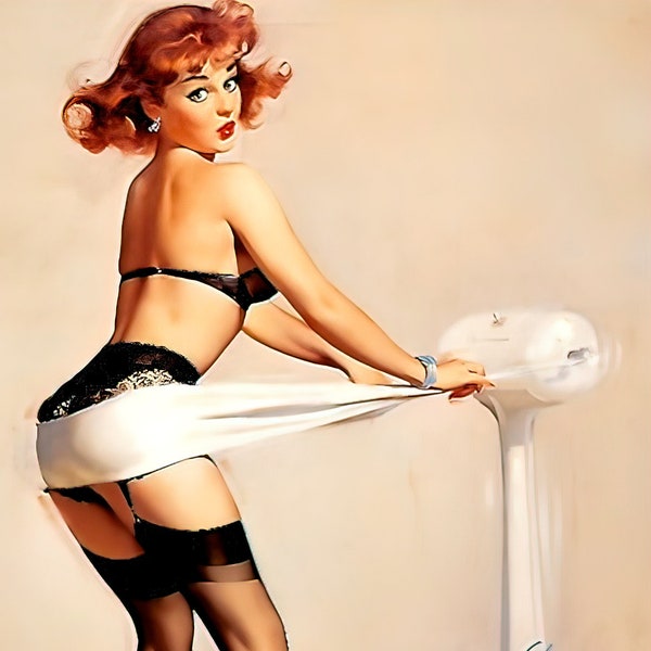 ELVGREN : "Weighty Problem" (1962), Vintage Reproduction, Classic Pin Up, Multiple Sizes, Prints & Posters [202-355]