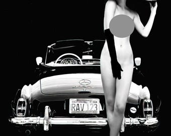 Mature, Stunning, Beautiful Body, Car, Elegant, Sexy, Great Legs, Vintage, Sensual, Mature, Poster, Wall Art, Multiple Sizes [202-531]