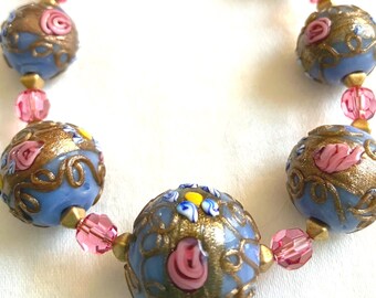 Collier Perles Murano Vintage - Verre Vénitien Ancien Style Wedding Cake, Bijou Authentique