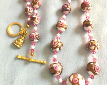 Vintage Venetian Fiorato White Wedding Cake Bead Necklace