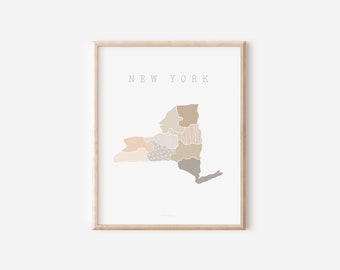 New York Boho Minimalist Wall Art State Print  Gift for her Peach