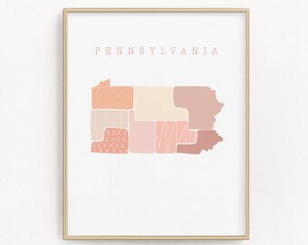 Pennsylvania Boho Wall Art State Print  Gift for her Minimalist Wall Art | DIGITAL DOWNLOAD