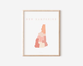 New Hampshire Boho Minimalist Wall Art State Print  Gift for her Peach