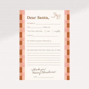 Plantilla de carta a Papá Noel de inspiración vintage: recuerdo navideño imprimible para los deseos navideños de los niños