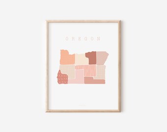 Oregon Boho Minimalist Wall Art State Print  Gift for her Peach