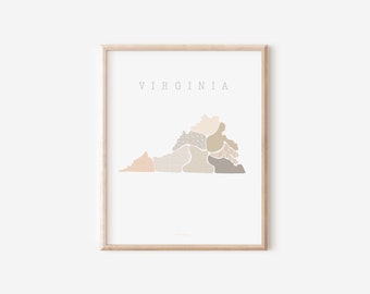 Virginia Boho Minimalist Wall Art State Print  Gift for her Peach