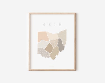 Ohio Boho Minimalist Wall Art State Print  Gift for her Peach