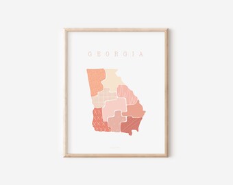 Georgia Boho Minimalist Wall Art State Print  Gift for her Peach