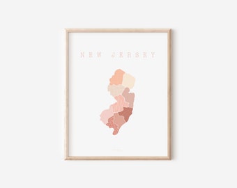 New Jersey Boho Minimalist Wall Art State Print  Gift for her Peach