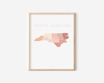 North Carolina Boho Minimalist Wall Art State Print  Gift for her Peach