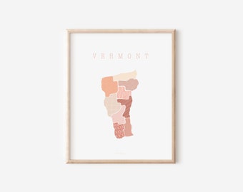 Vermont Boho Minimalist Wall Art State Print  Gift for her Peach