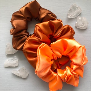 Orange Colours Satin Silk Scrunchies Hair Scrunchy Mulberry Silk Tie Hair Accessories Gift for Her All Hair Types Soft Satin Scrunchie
