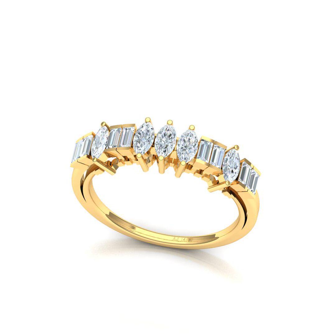 14K Gold Baguette and Marquise Cut Diamond Wedding Band, Lab Grown ...