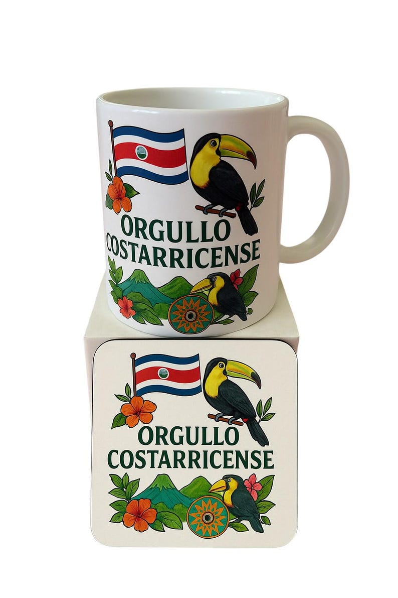 Costa Rican Pride Mug and Coaster Set: Toucan, Volcano & Flag - Etsy