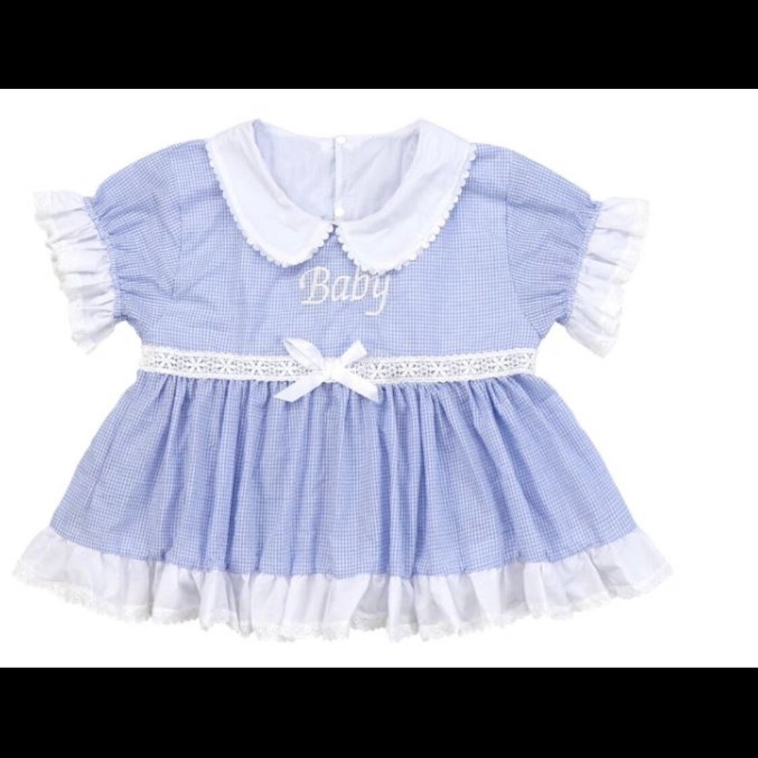 Embroidered Baby Doll Dress Blue & White Etsy