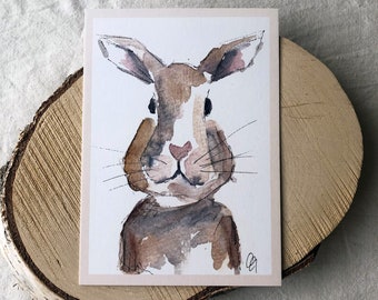 Hand-painted Easter card, watercolor, print, bunny, rabbit, postcard Easter