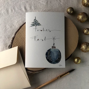 Hand-painted Christmas card in watercolor, unique, original, for the celebration of love, with envelope, no print