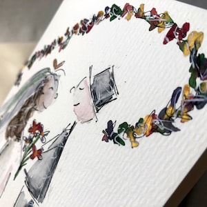 Original handgemalte Hochzeitskarte und Umschlag in Aquarell personalisiert Geschenk Trauung Einladung Unikat edel und hochwertig kein Druck