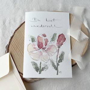 ORIGINAL handgemalte Aquarellkarte für verschiedene Anlässe Geschenk Geburtstagskarte Blumenserie 2025 Unikat edel & hochwertig kein Druck