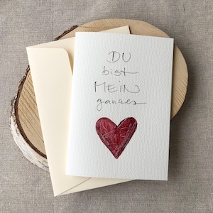 Valentinstagkarte original handgemalte Karte zum Valentinstag in Aquarell Herz und Lettering mit Kuvert edel und hochwertig kein Druck