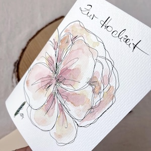 Hochzeitskarte Unikat original handgemalt in Aquarell Glückwunschkarte zur Hochzeit Geschenk Brautpaar Blumen edel und hochwertig kein Druck