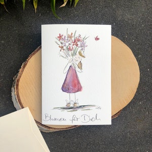 Karte zum Geburtstag Original handgemalte Grußkarte in Aquarell Geschenk Blumen für Dich mit Kuvert edel und hochwertig kein Druck