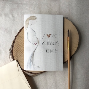 Handgemalte Glückwunschkarte Verkündung Schwangerschaft Zwillinge Geschenk Babyparty Mama Aquarellbild Kalligrafie elegante Karte kein Druck