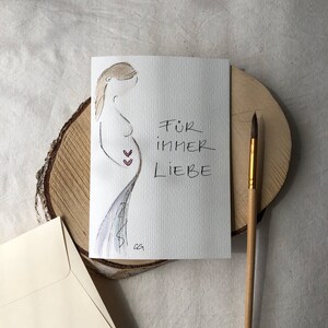 Handgemalte Glückwunschkarte Verkündung Schwangerschaft Zwillinge Geschenk Babyparty Mama Aquarellbild Kalligrafie elegante Karte kein Druck
