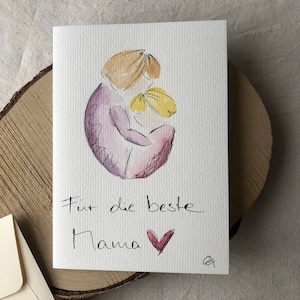Zum Muttertag original handgemalte Karte in Aquarell, personalisierbar, jede Karte ein Unikat, edel und hochwertig, mit Kuvert, kein Druck