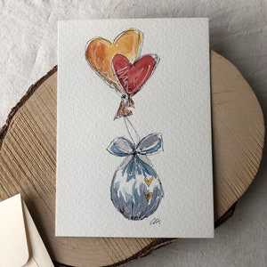Original handgemalte Karte zur Geburt, Aquarell, Unikat, Original, kein Druck, edel und hochwertig