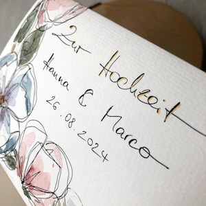 Hochzeitskarte personalisiert original handgemalt in Aquarell Glückwunschkarte Trauung Geschenk Brautpaar edel und hochwertig kein Druck